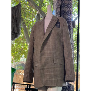 Men's Stafford Tan Brown Plaid Luxury Sport Coat 42 REG